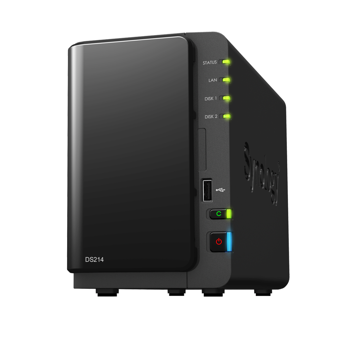 Black Home Server Tower With Green Power Lights PNG Product Photo
