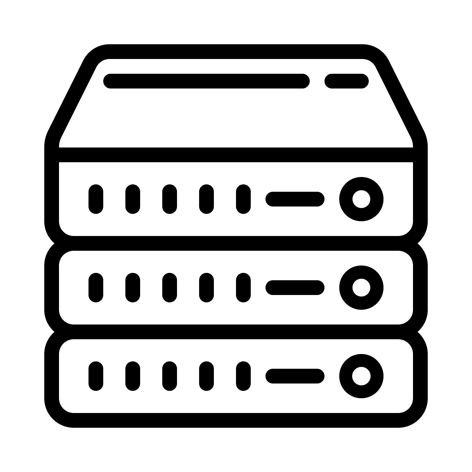 Black Line Art Stack Of Three Rack Servers Transparent PNG Icon
