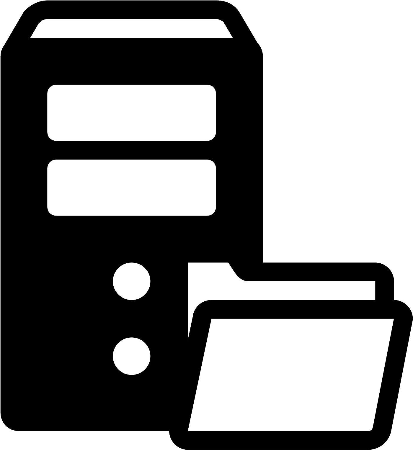 Black Server Computer And File Folder Symbol Transparent PNG Graphic