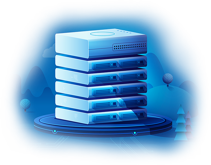 Blue Glowing Stack Of Cloud Servers And Data Storage PNG Illustration