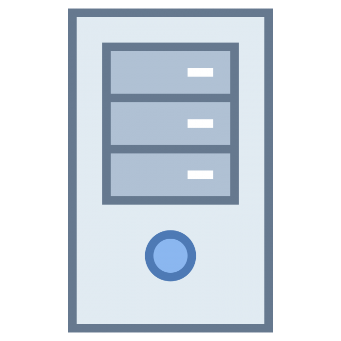 Blue Outline Tower Server Icon With Front Drawer And Round Button PNG