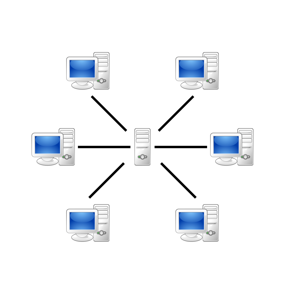 Central Server Connected To Multiple Network Computers Diagram PNG Graphic