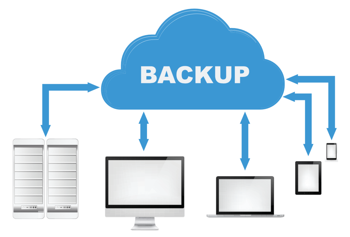 Cloud Backup Diagram Connecting Computers And Server Storage PNG Graphic