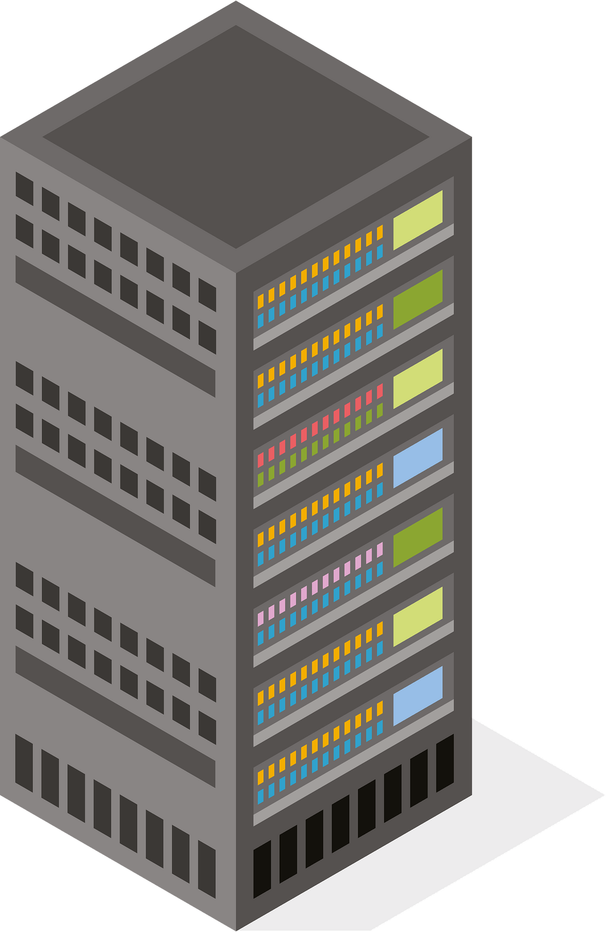 Gray Multi Bay Data Center Server Rack Cabinet Front View PNG Image