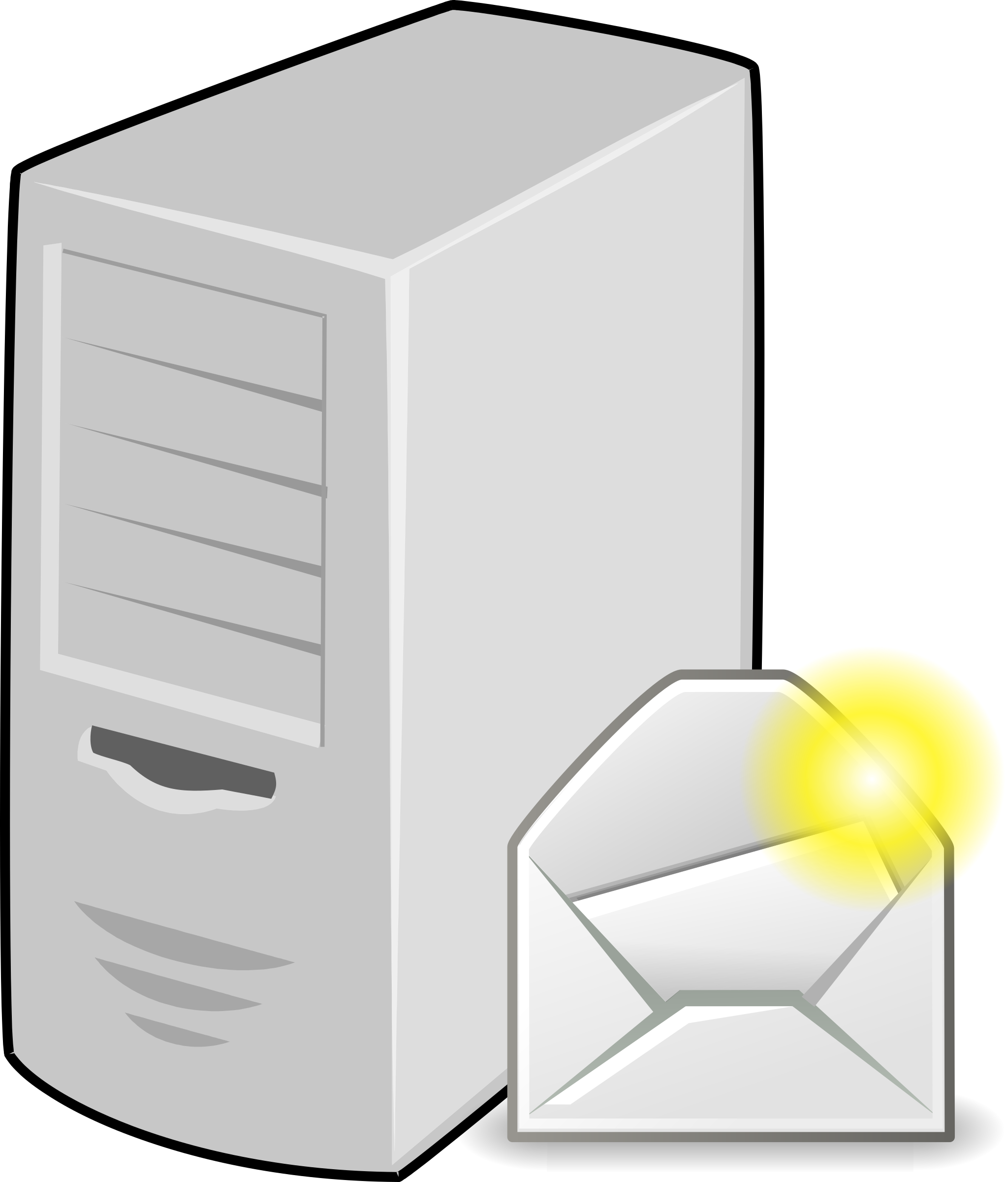 Server Computer With Email Envelope And Yellow Notification PNG Graphic