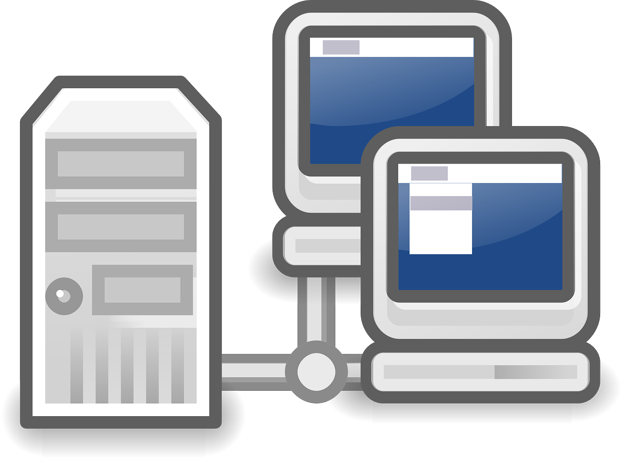Server Tower Connected To Multiple Computer Workstations PNG Diagram