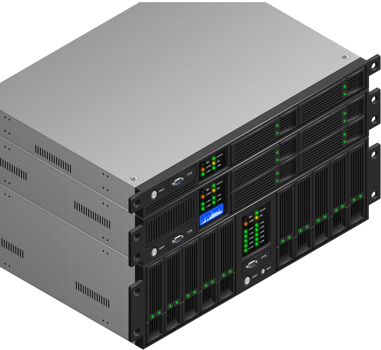 Silver Rackmount Storage Server Chassis Angled Perspective PNG Photo