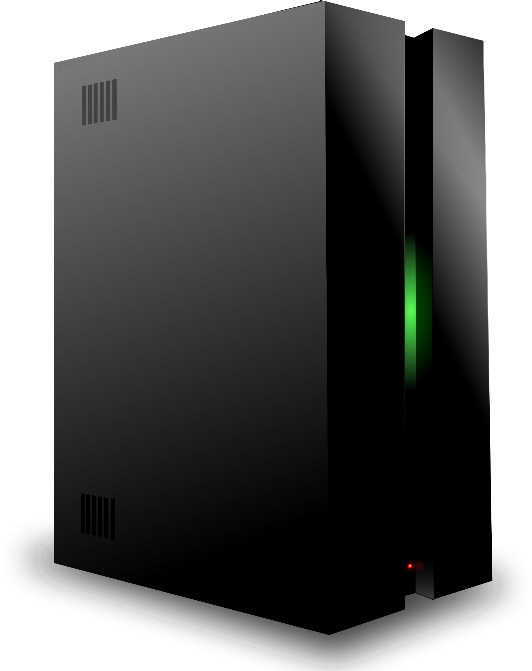 Tall Black Enterprise Tower Server Computer With Green Indicator PNG