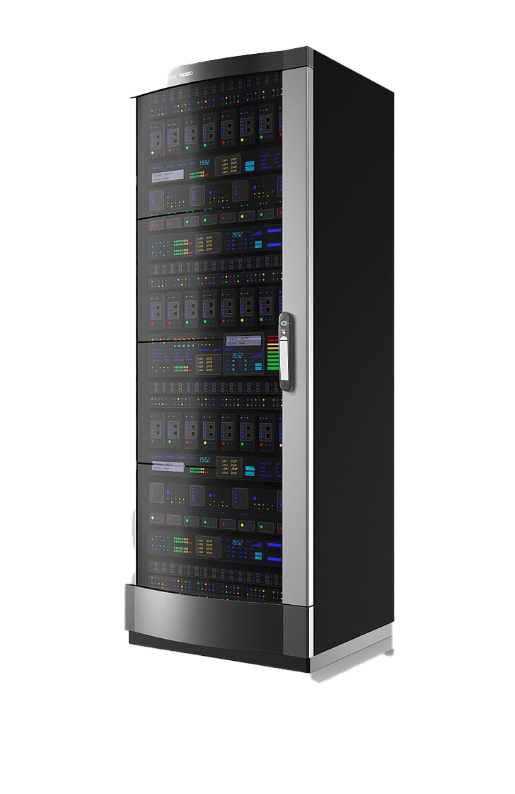 Tall Black Rack Mount Server Cabinet With Blue Status Lights PNG Photo