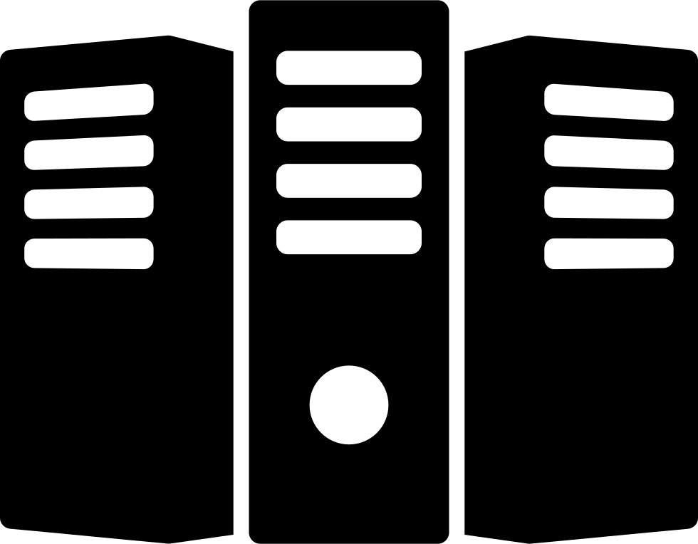 Three Black Computer Server Tower Silhouettes With Drive Bays PNG Icon