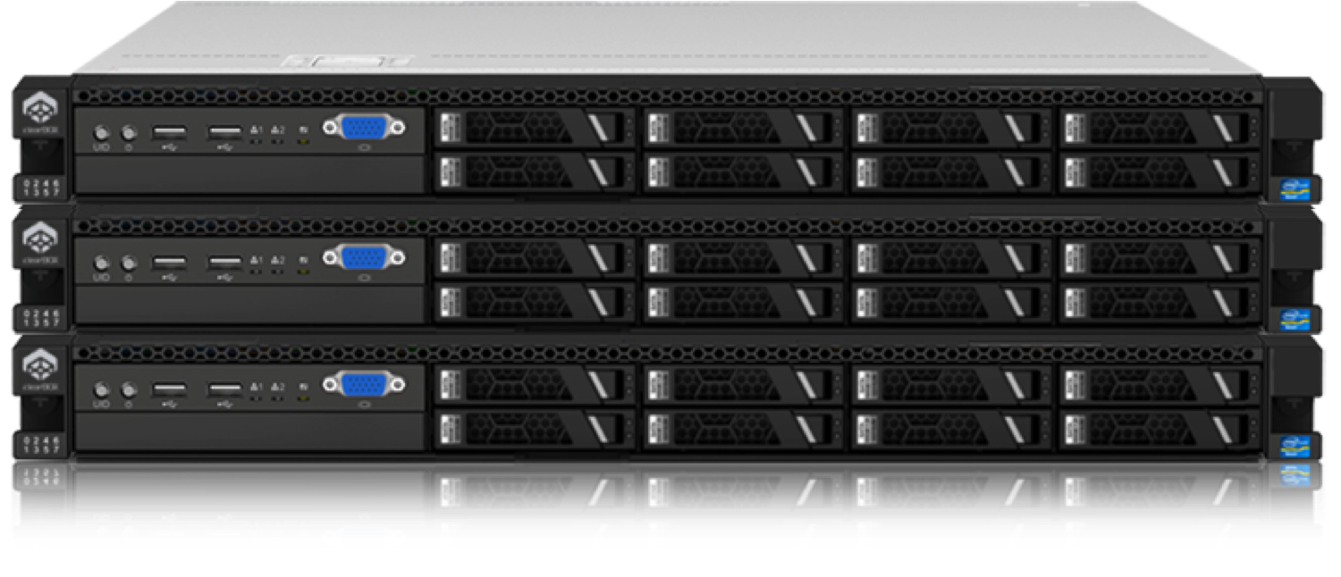 Three Black Rackmount Servers With Front Drive Bays PNG Product Image