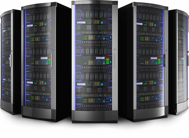 Three Full Height Data Center Server Cabinets With Glass Doors PNG Photo