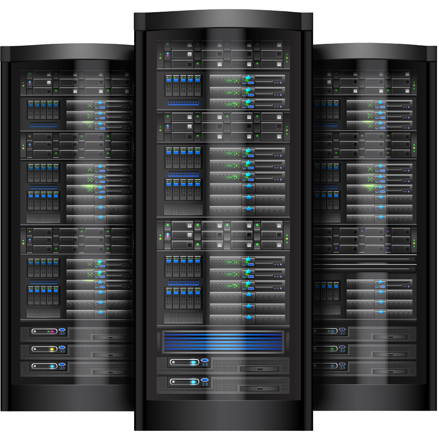 Wide Data Center Server Rack With Rows Of Blue Status Lights PNG Photo