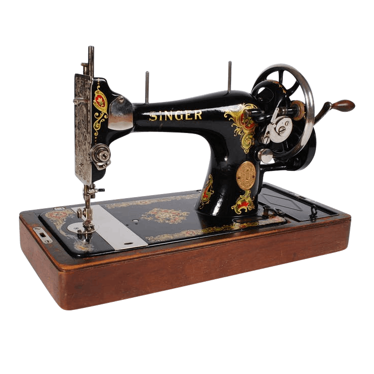 Antique Black Singer Sewing Machine With Wooden Table PNG Product Photo