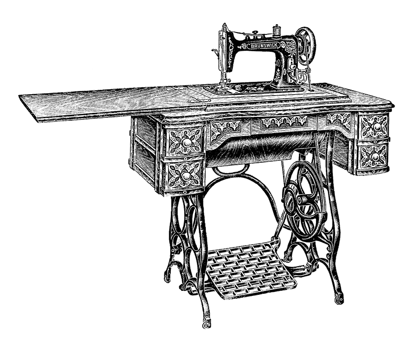 Antique Treadle Sewing Machine And Foot Pedal Engraving PNG Illustration