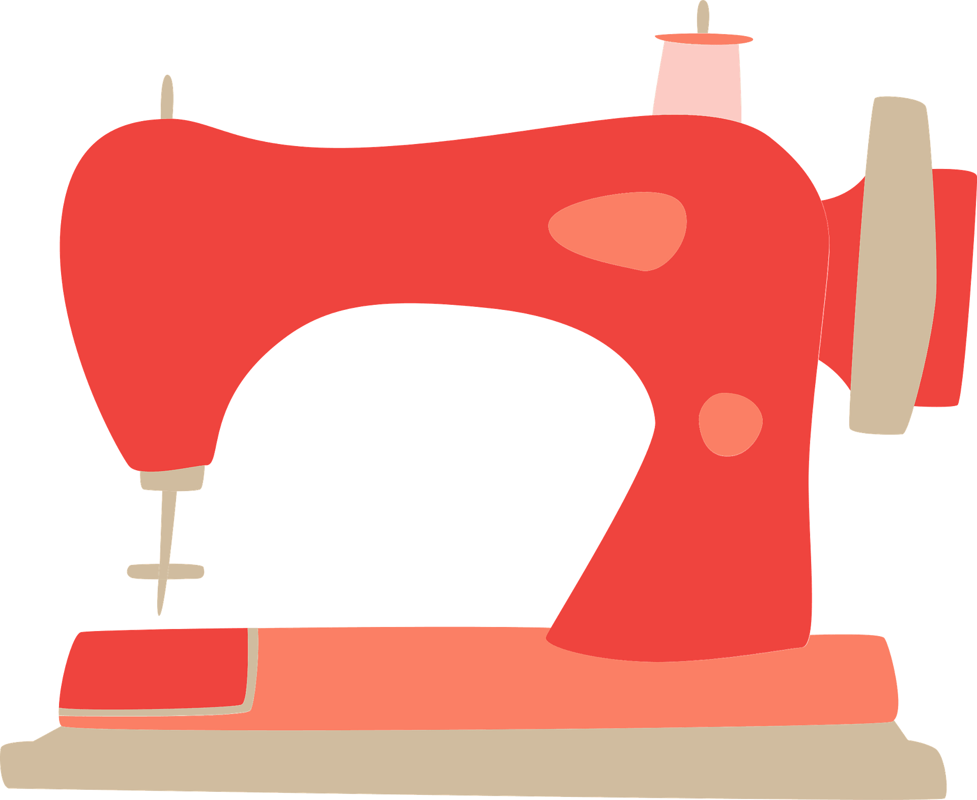 Bright Red Modern Sewing Machine Cartoon With Spool And Needle PNG