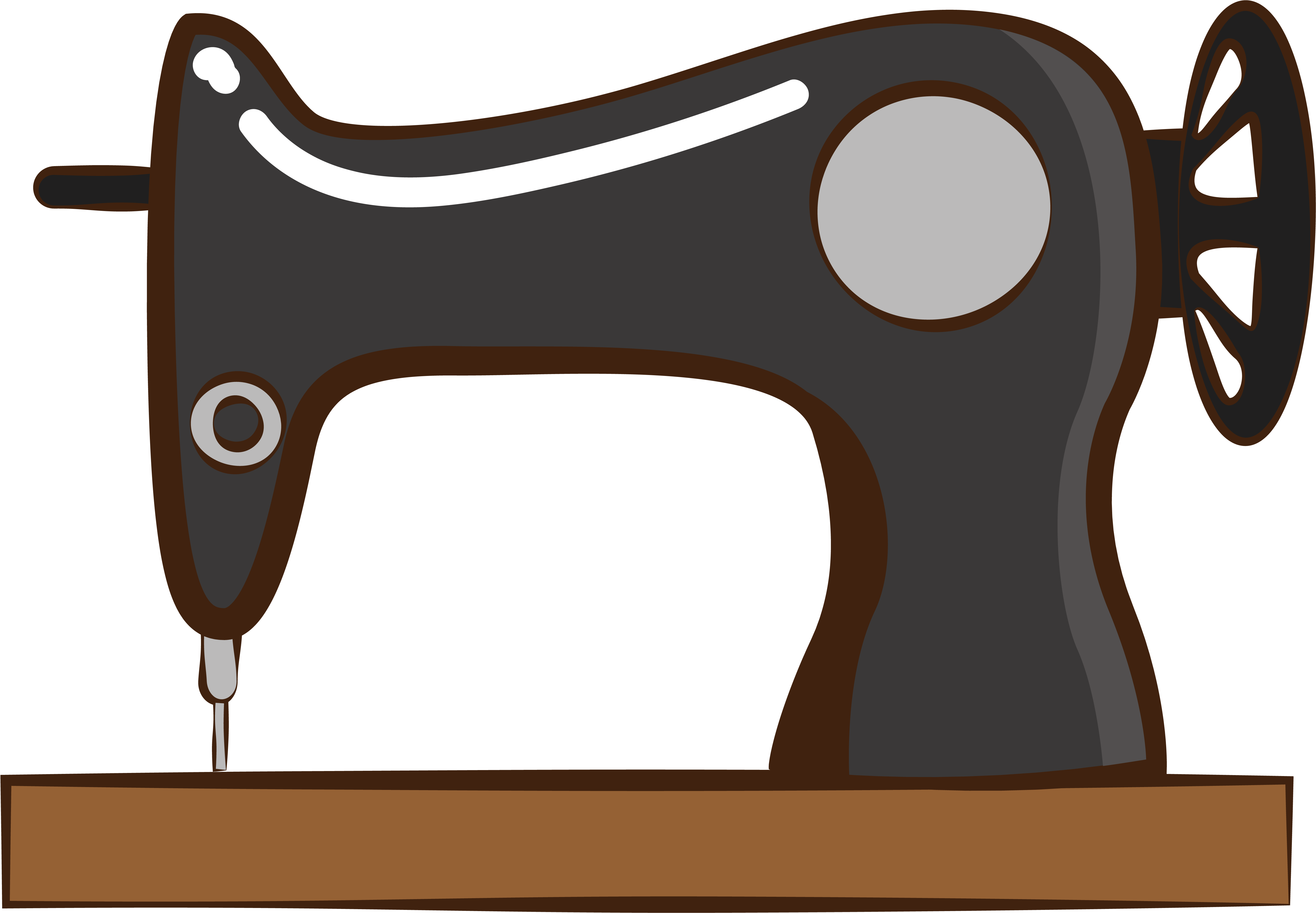 Brown And Black Retro Sewing Machine Cartoon With Round Handwheel PNG