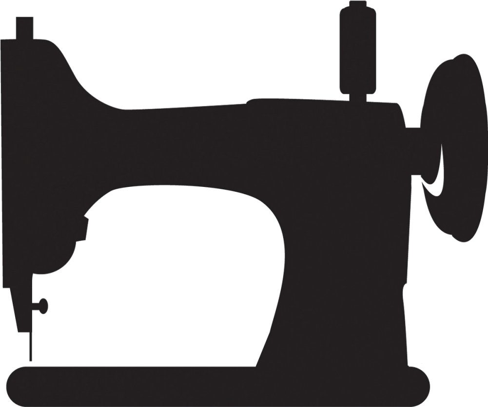 Classic Black Sewing Machine Silhouette With Large Flywheel PNG Graphic