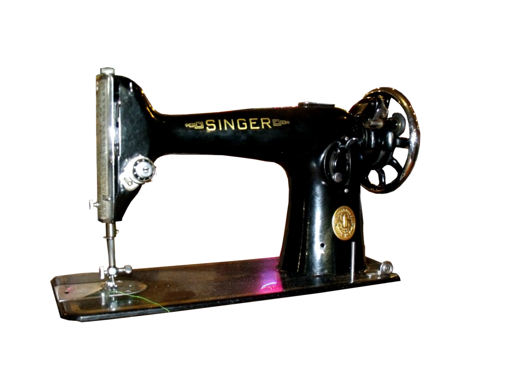 Classic Black Singer Sewing Machine With Floral Metalwork PNG Product Photo