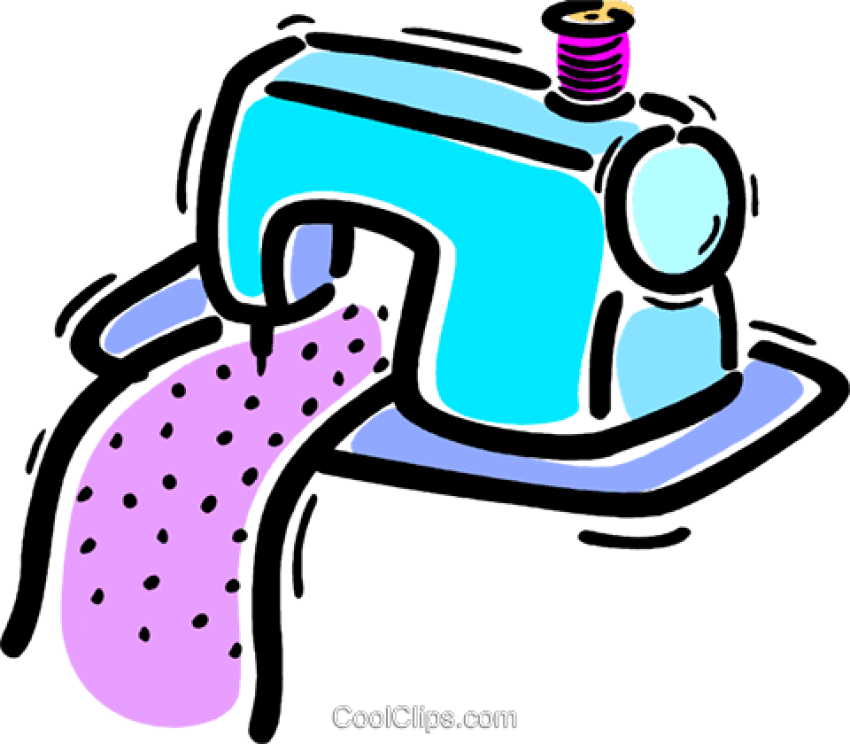 Colorful Cartoon Sewing Machine With Thread Spool And Fabric PNG Graphic