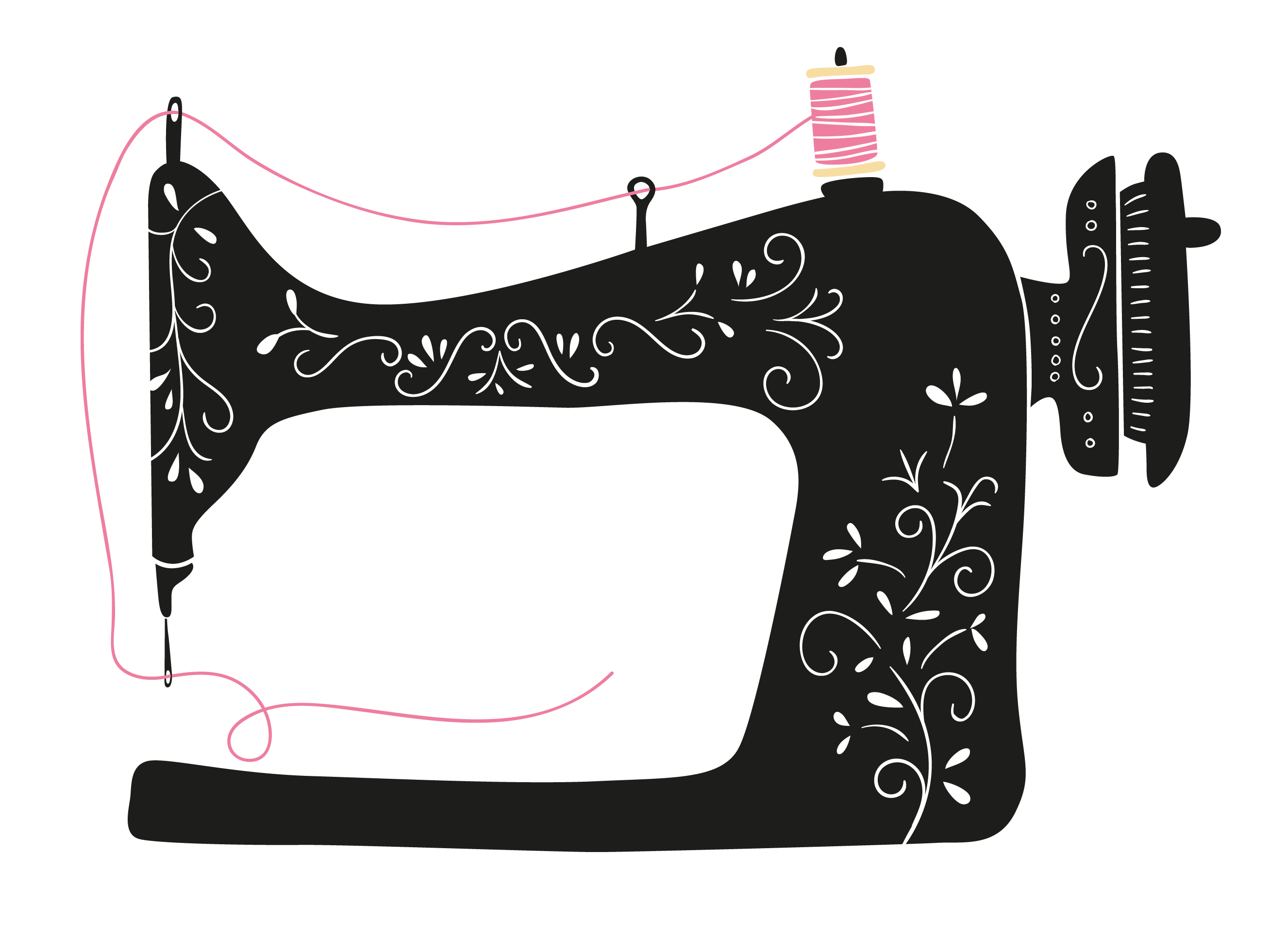 Decorative Antique Sewing Machine Illustration With Floral Details PNG