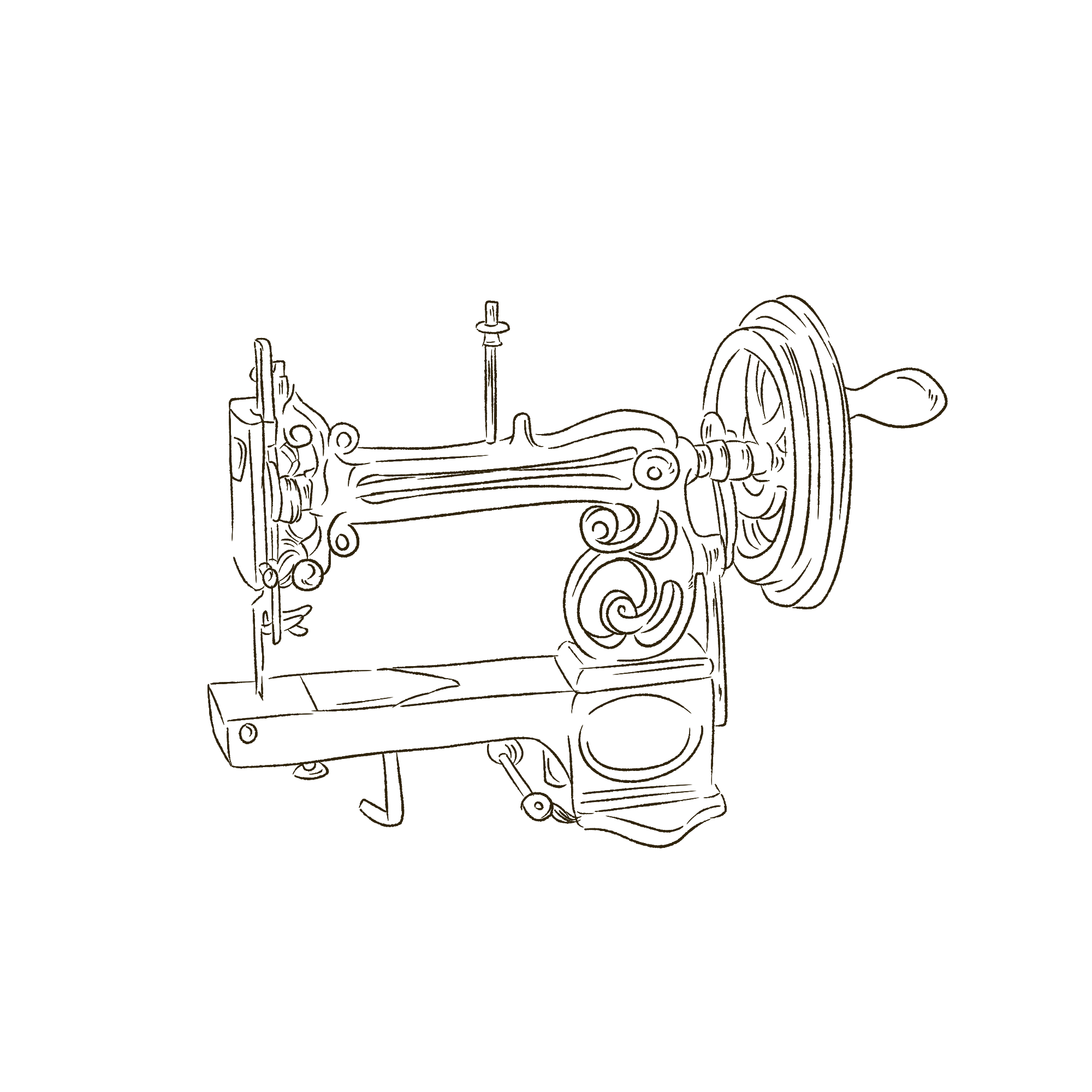 Fine Line Illustration Of Ornate Vintage Sewing Machine PNG Graphic