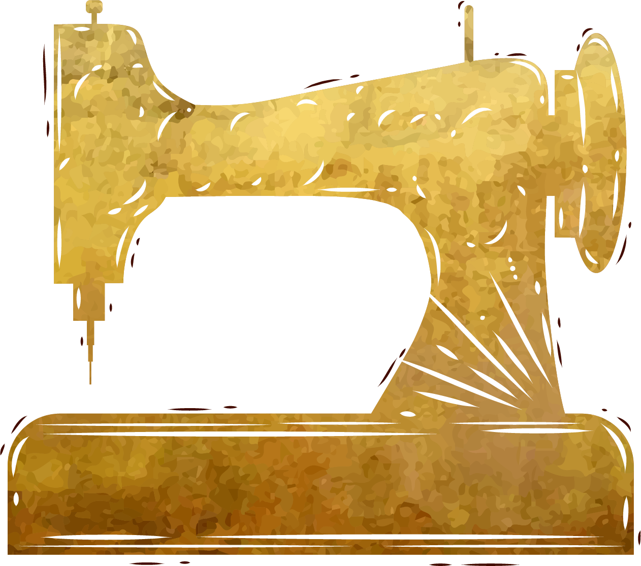 Golden Ornate Antique Sewing Machine Illustration With Decorative Base PNG