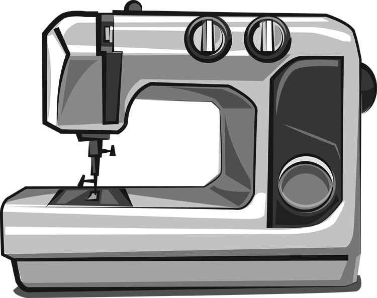 Gray Modern Sewing Machine With Large Side Handwheel PNG Illustration