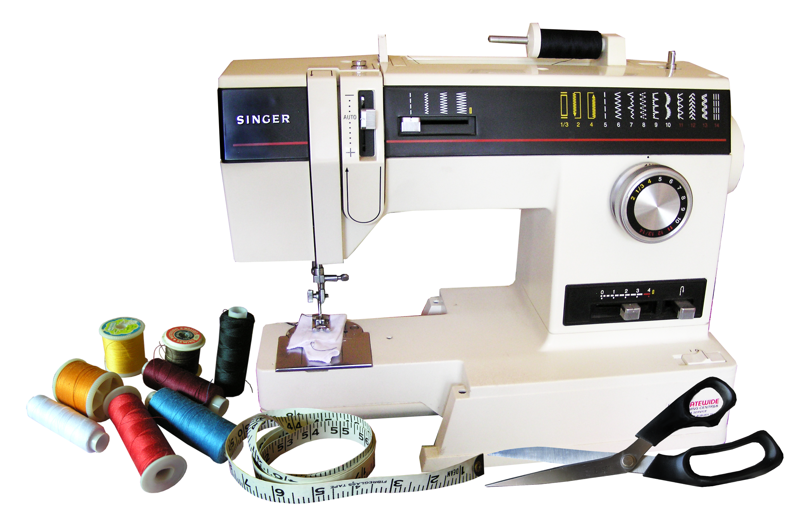 Home Sewing Machine Set With Thread Spools Scissors And Sewing Tools PNG