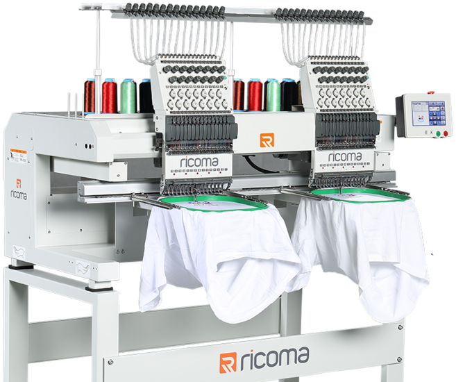 Industrial Multi Head Embroidery Machine With Colorful Thread Cones PNG Photo