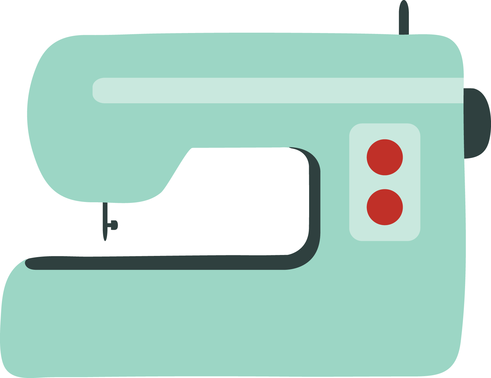 Mint Green Cartoon Sewing Machine With Two Front Control Buttons PNG