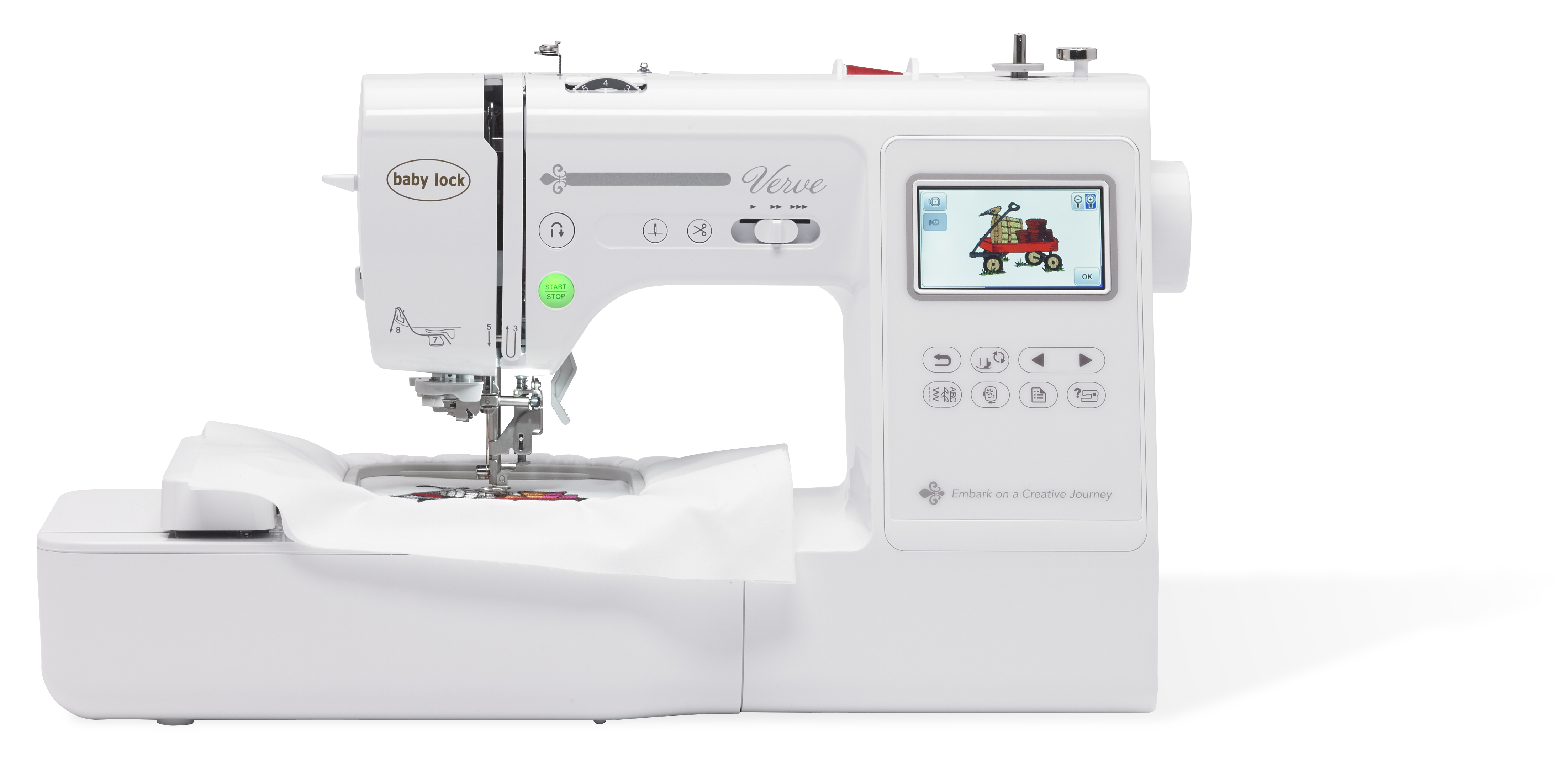 Modern Computerized Sewing Machine With Touchscreen And Extension Table PNG