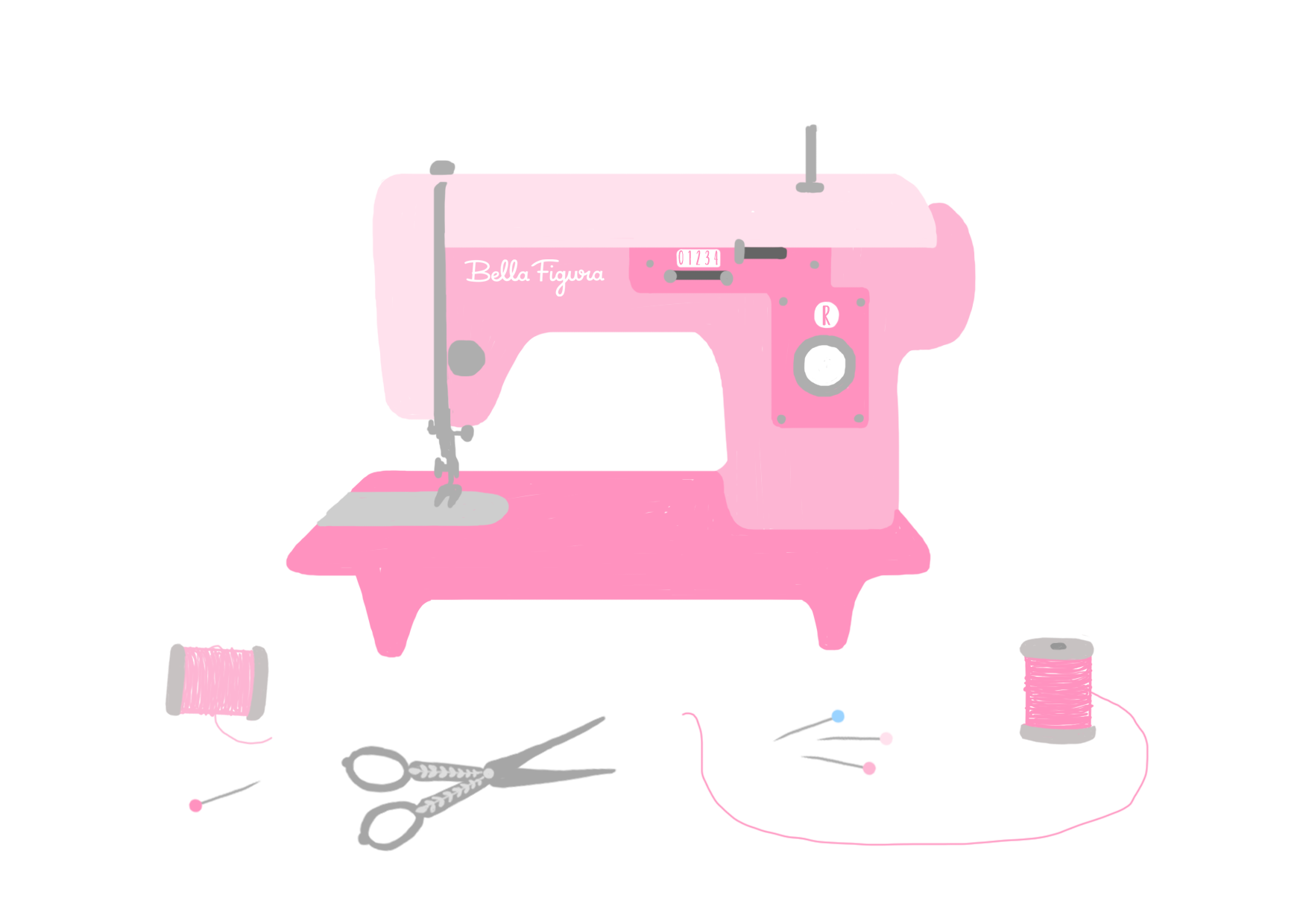 Pink Childrens Sewing Machine Set With Scissors And Thread Accessories PNG