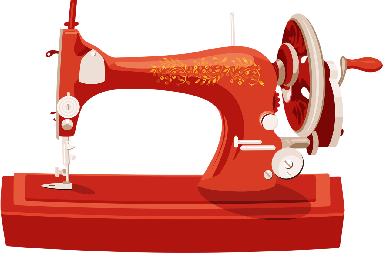 Red Retro Sewing Machine With Matching Stand And Handwheel PNG Illustration