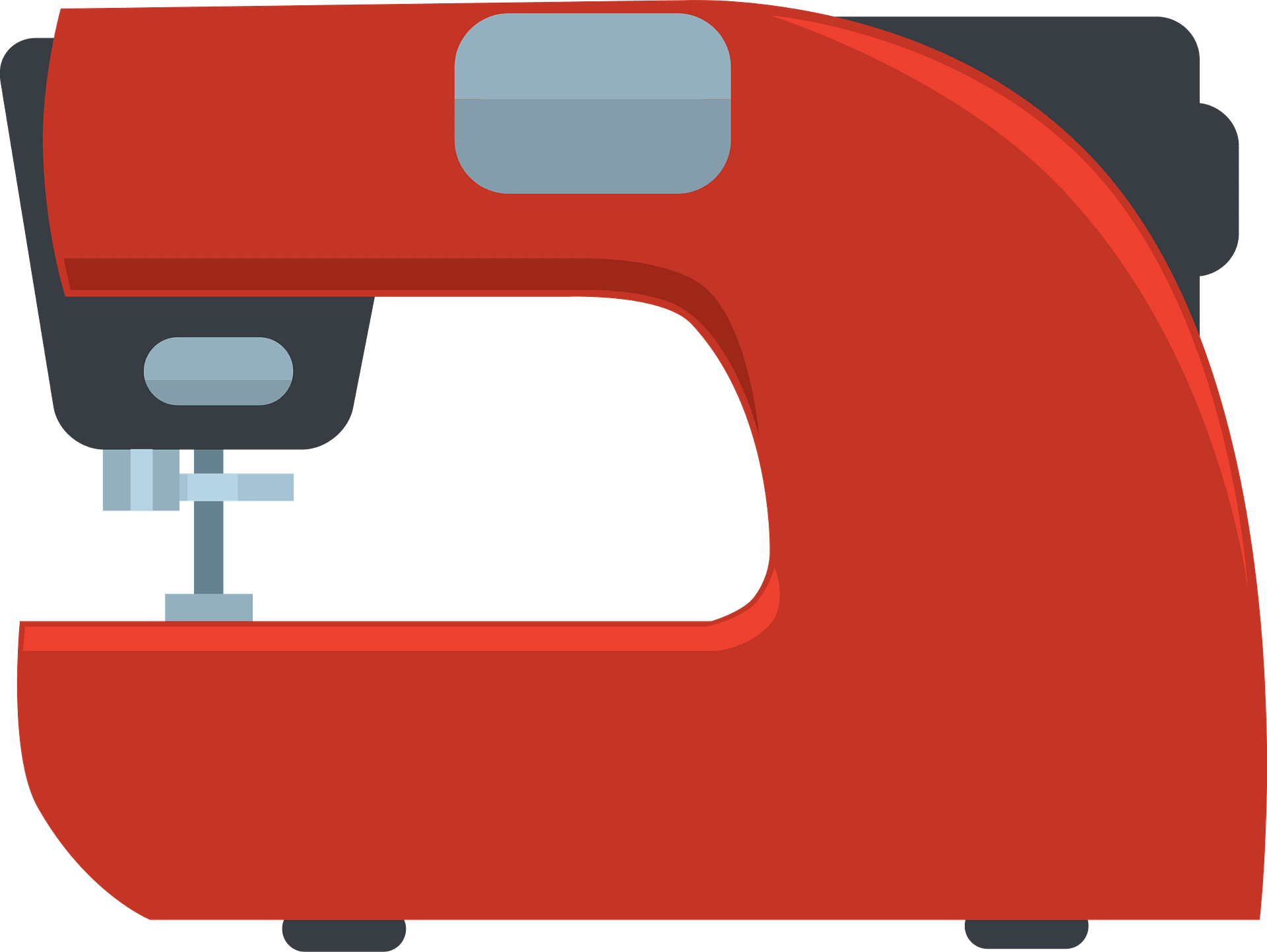 Red Sewing Machine Close Up With Needle Plate And Side Wheel PNG Graphic