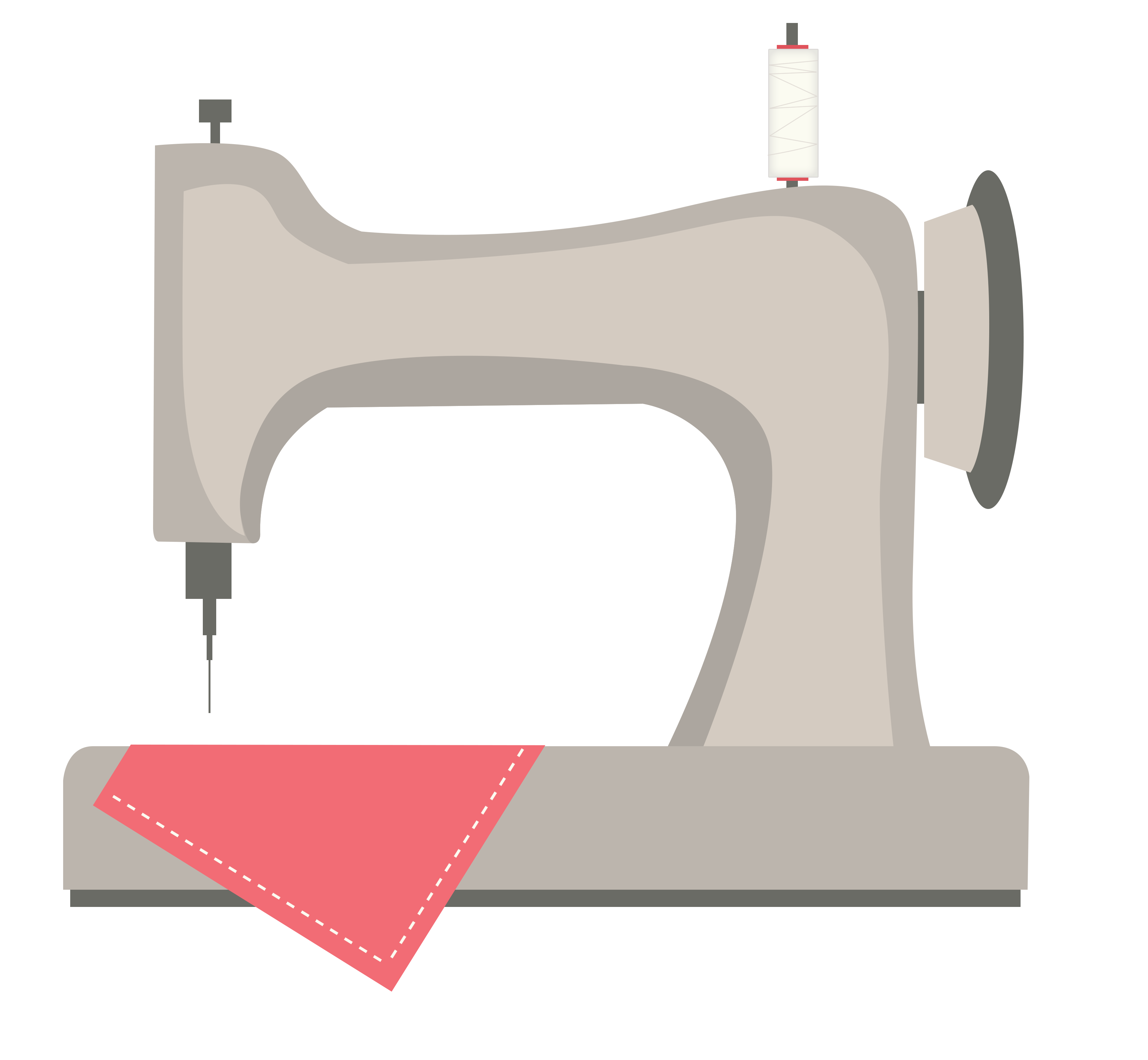 Simple Gray Sewing Machine With Pink Fabric Under Needle PNG Illustration