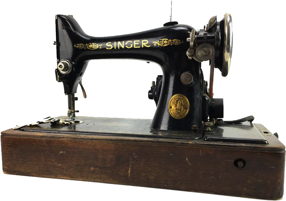 Vintage Black Singer Sewing Machine With Gold Floral Decals PNG Photo