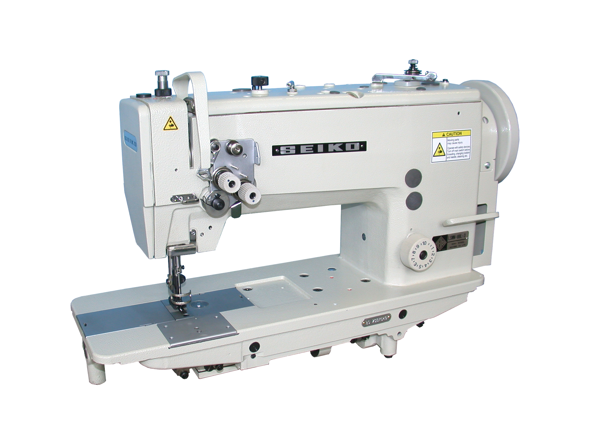 White Juki Industrial Straight Stitch Sewing Machine On Metal Stand PNG
