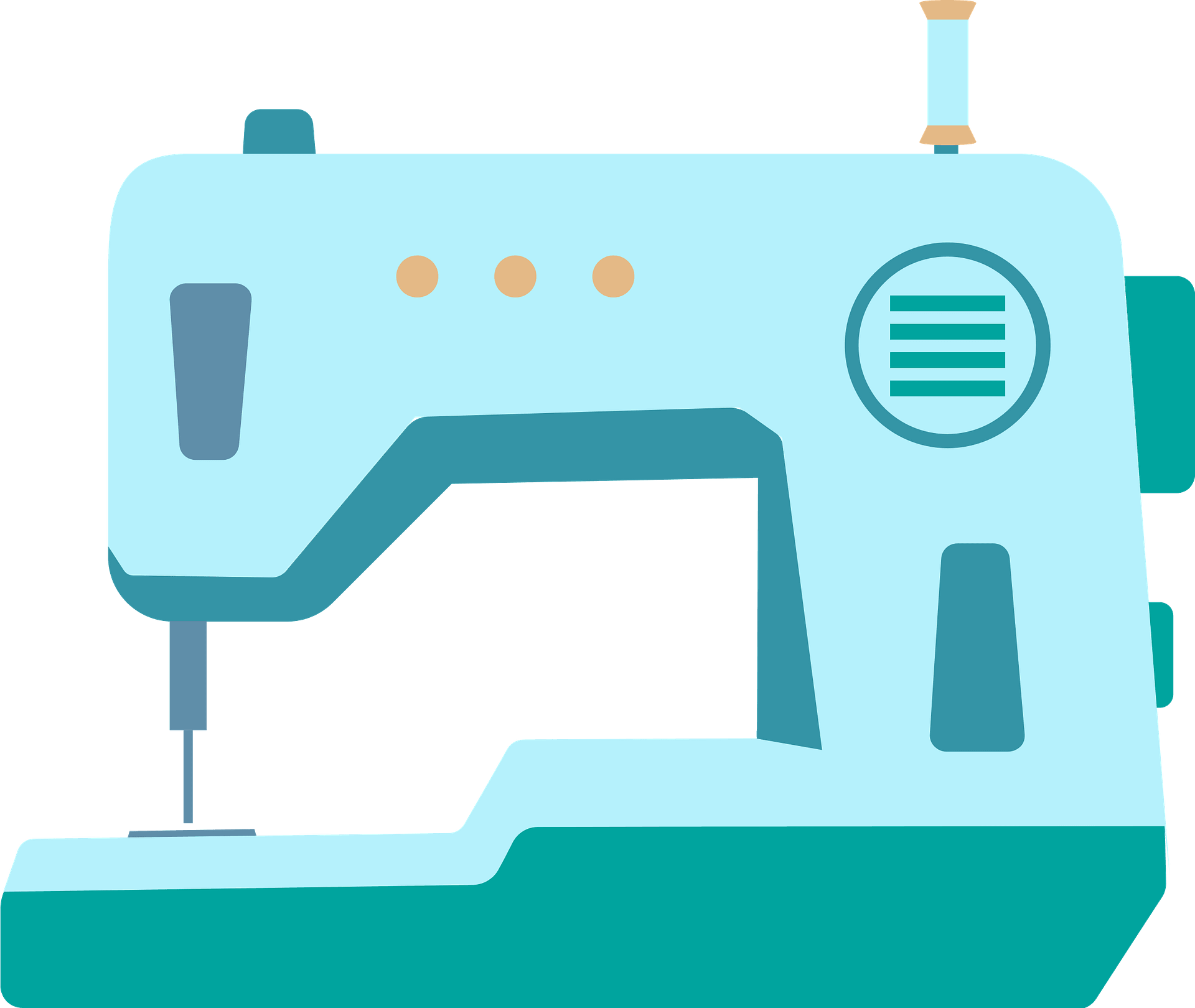 Aqua Blue Sewing Machine Illustration With Large Thread Spool PNG