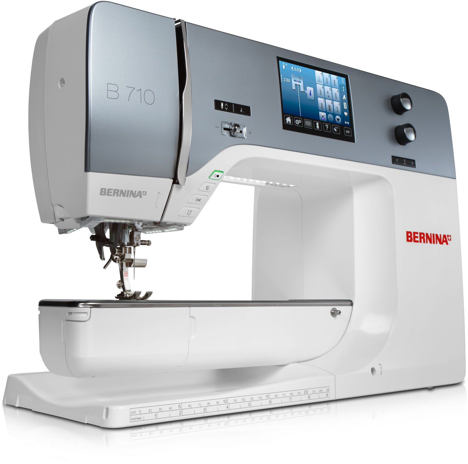 Silver Computerized Sewing Machine With Blue Touch Display PNG Product Image