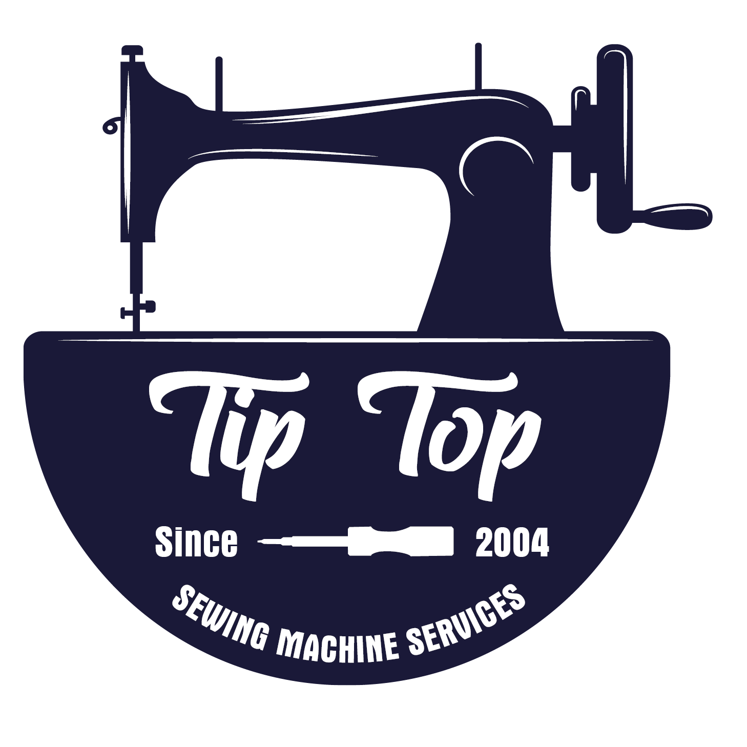 Tip Top Sewing Machine Logo Badge In Navy Blue PNG Graphic