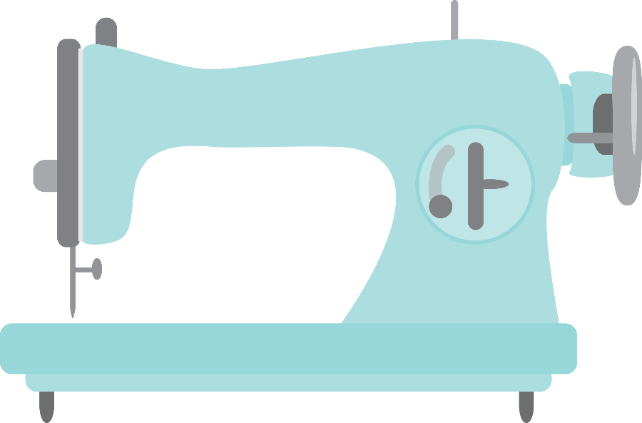 Turquoise Sewing Machine Cartoon With Round Side Wheel PNG Illustration
