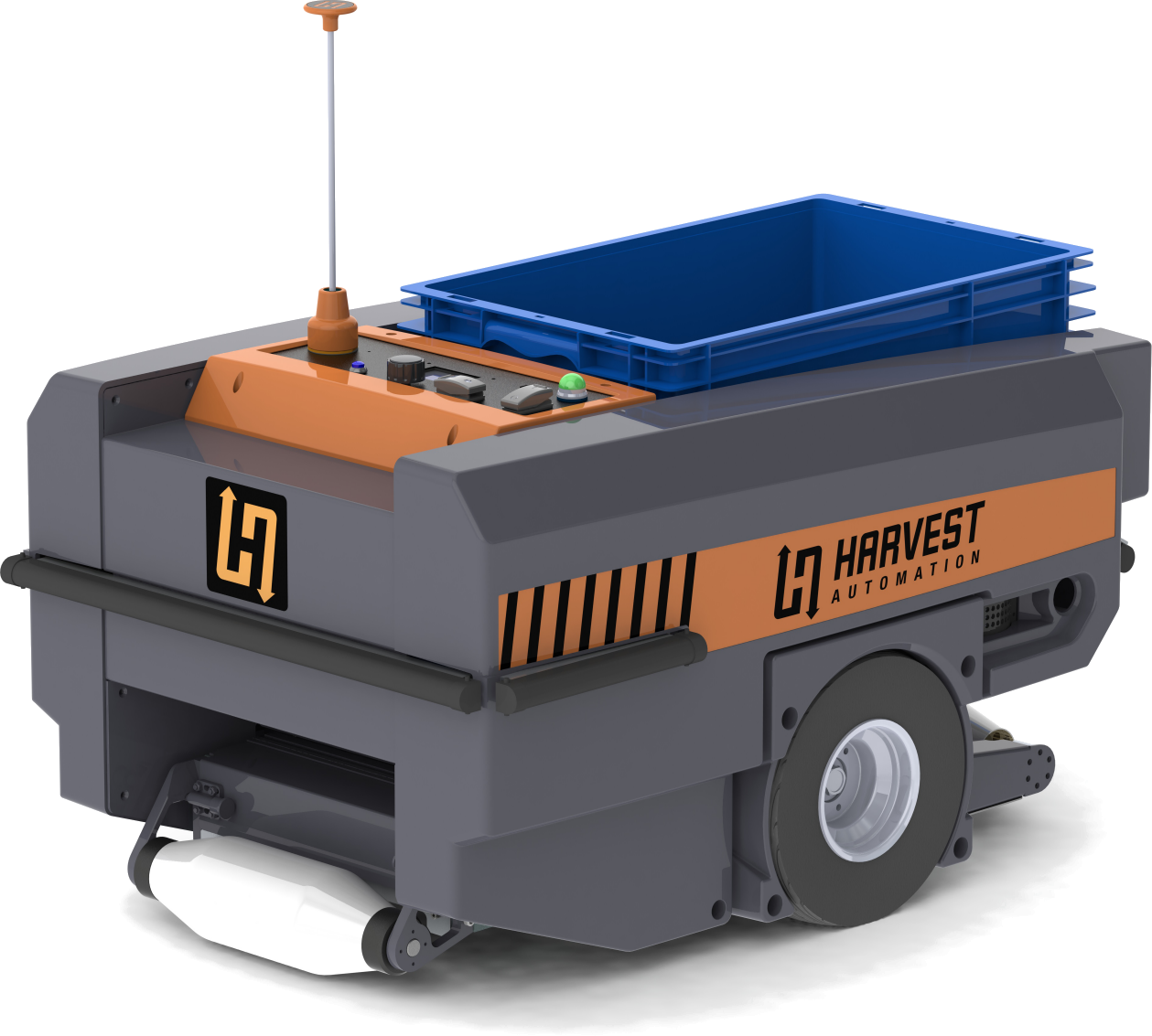 Automated Guided Robotic Cart With Blue Platform And Industrial Sensors PNG
