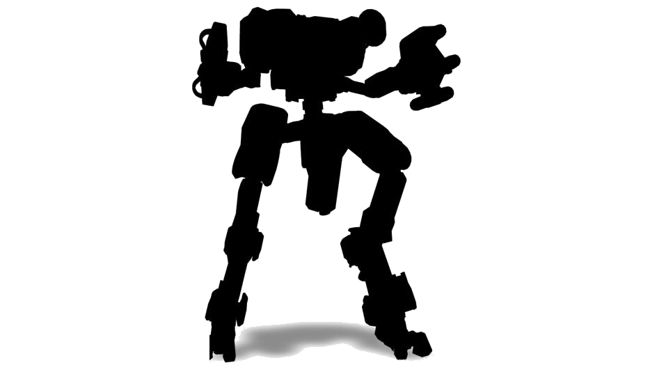 Black Military Mech Robot Silhouette With Heavy Armor PNG Graphic