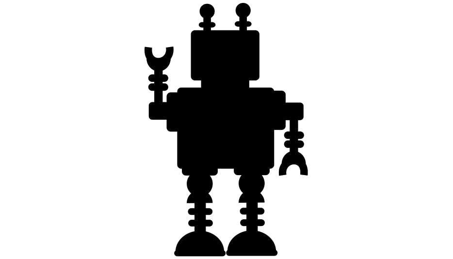 Black Retro Robot Silhouette With Antenna And Spring Legs PNG Icon