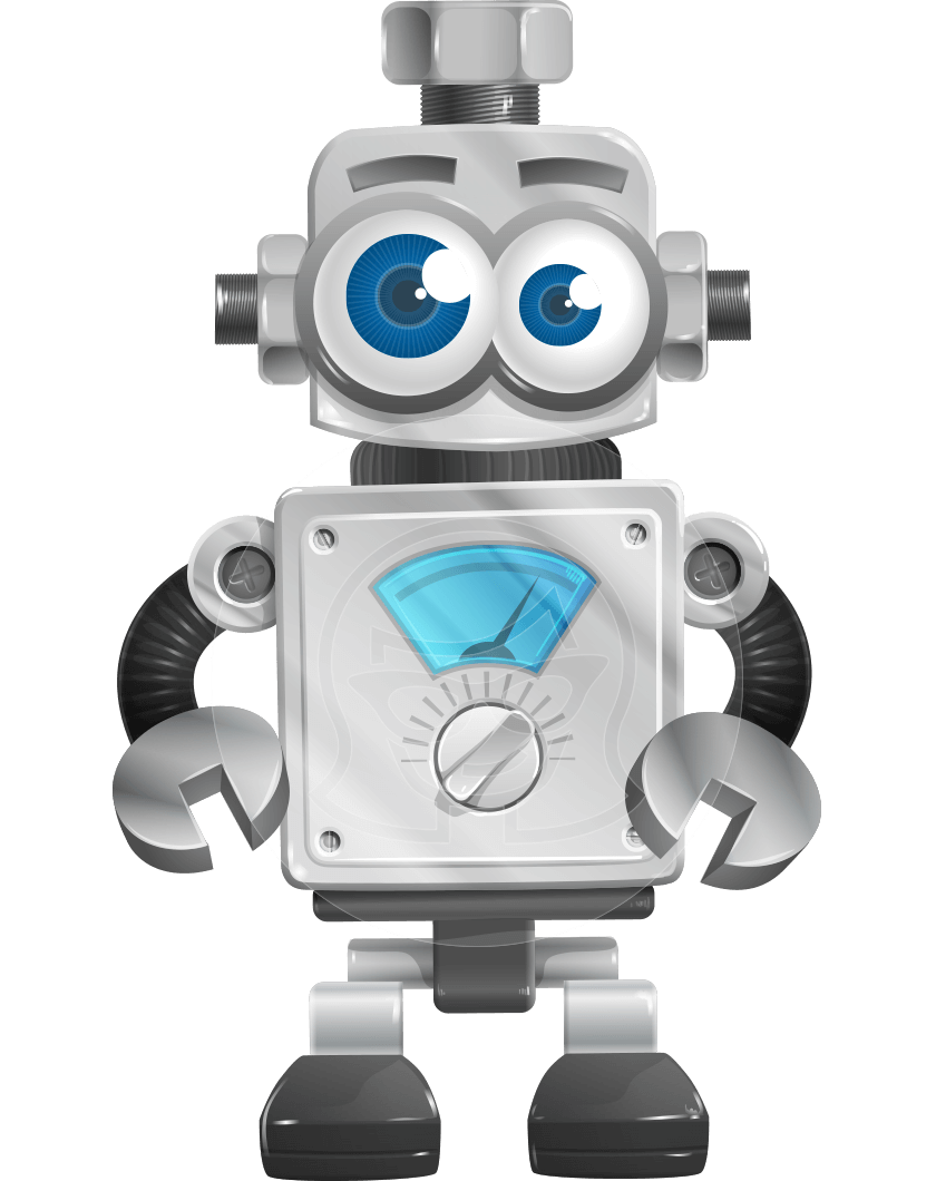 Classic Silver Tin Robot With Blue Chest Panel And Round Eyes PNG