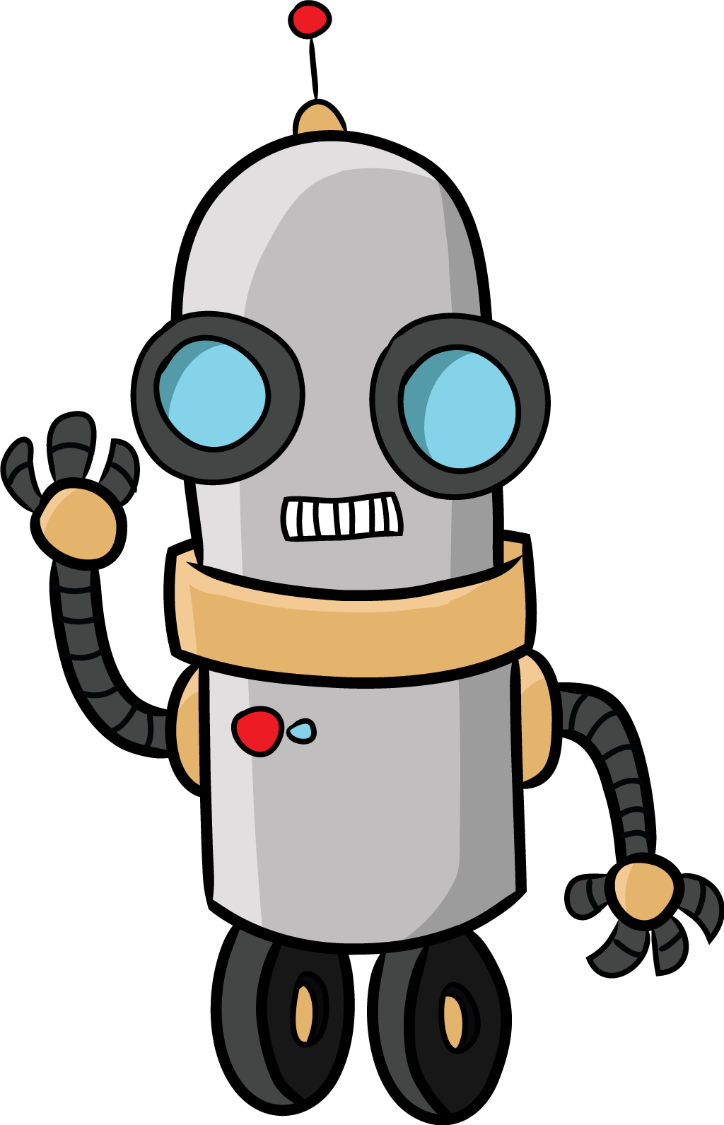 Cute Beige Cartoon Robot With Blue Round Eyes And Colorful Buttons PNG
