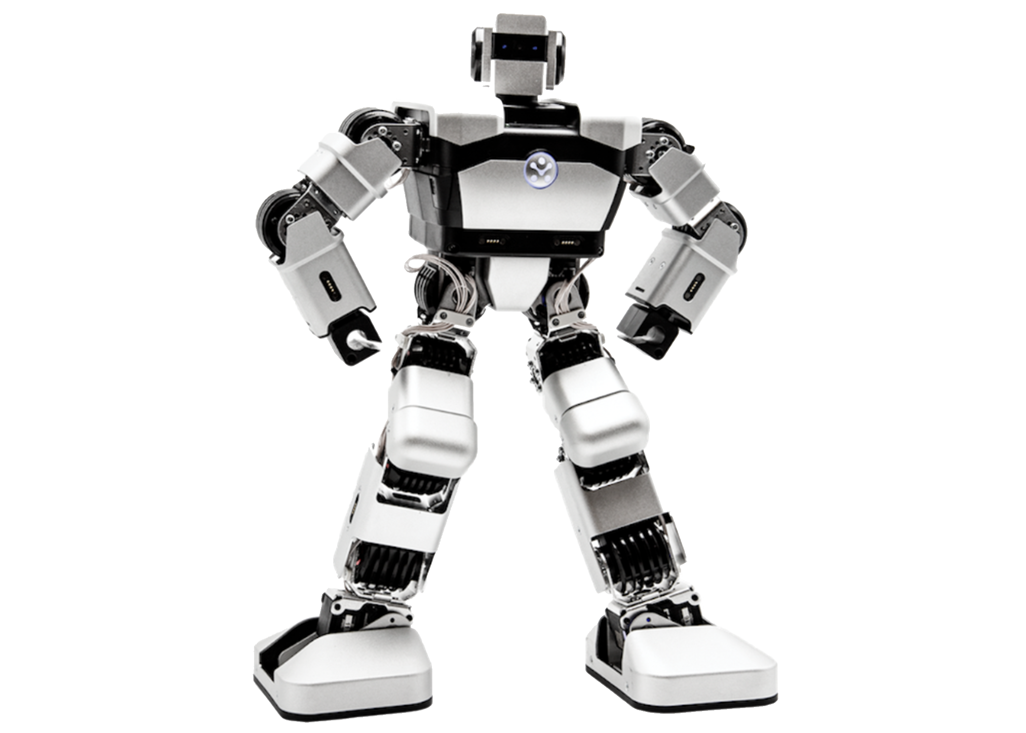 Full Length Black And White Humanoid Robot With Articulated Joints PNG