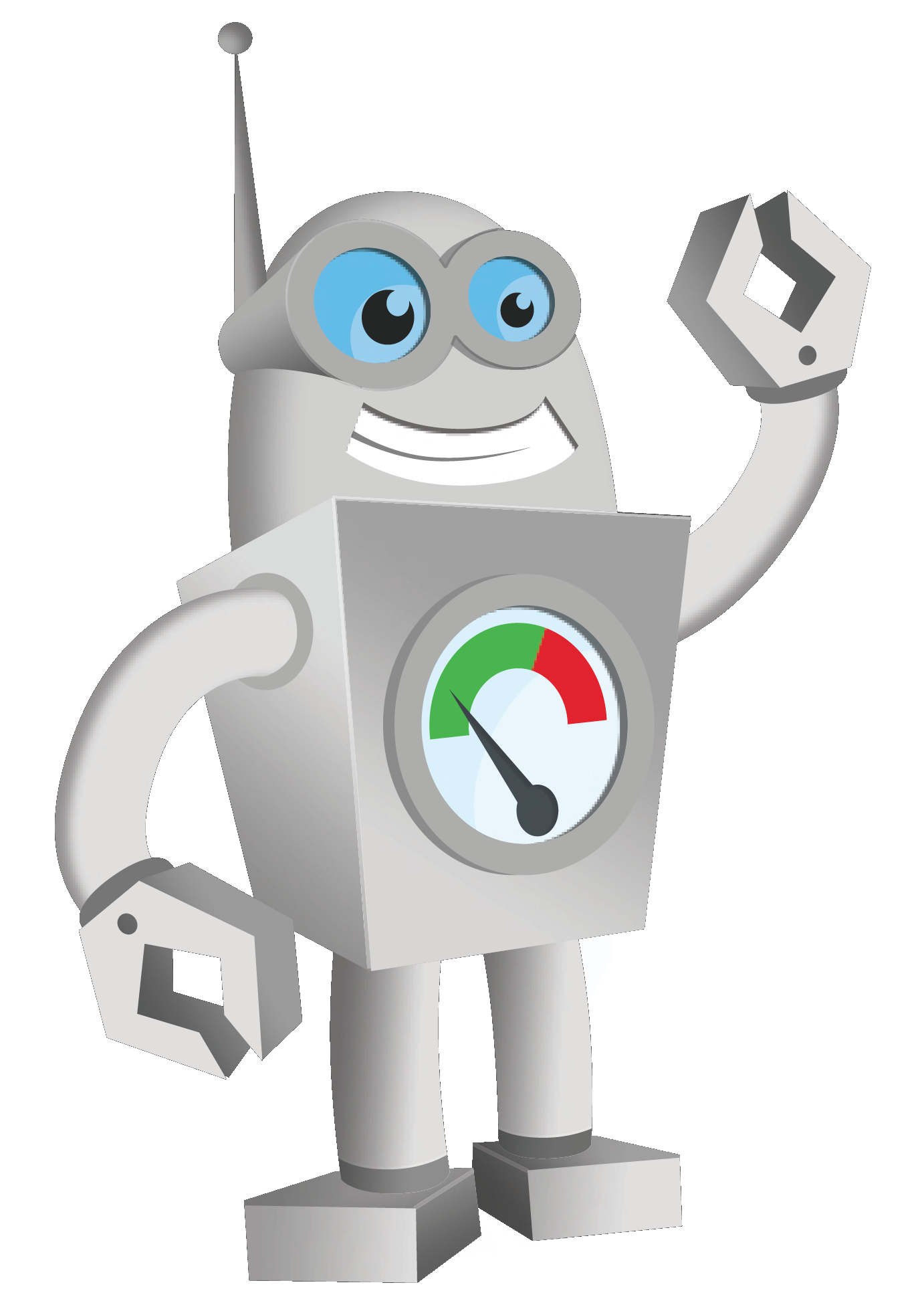 Gray Cartoon Robot With Chest Dial And Friendly Face PNG Illustration