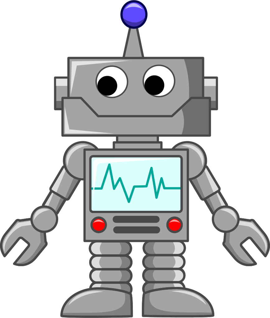 Gray Friendly Robot With Heart Monitor Screen And Articulated Arms PNG